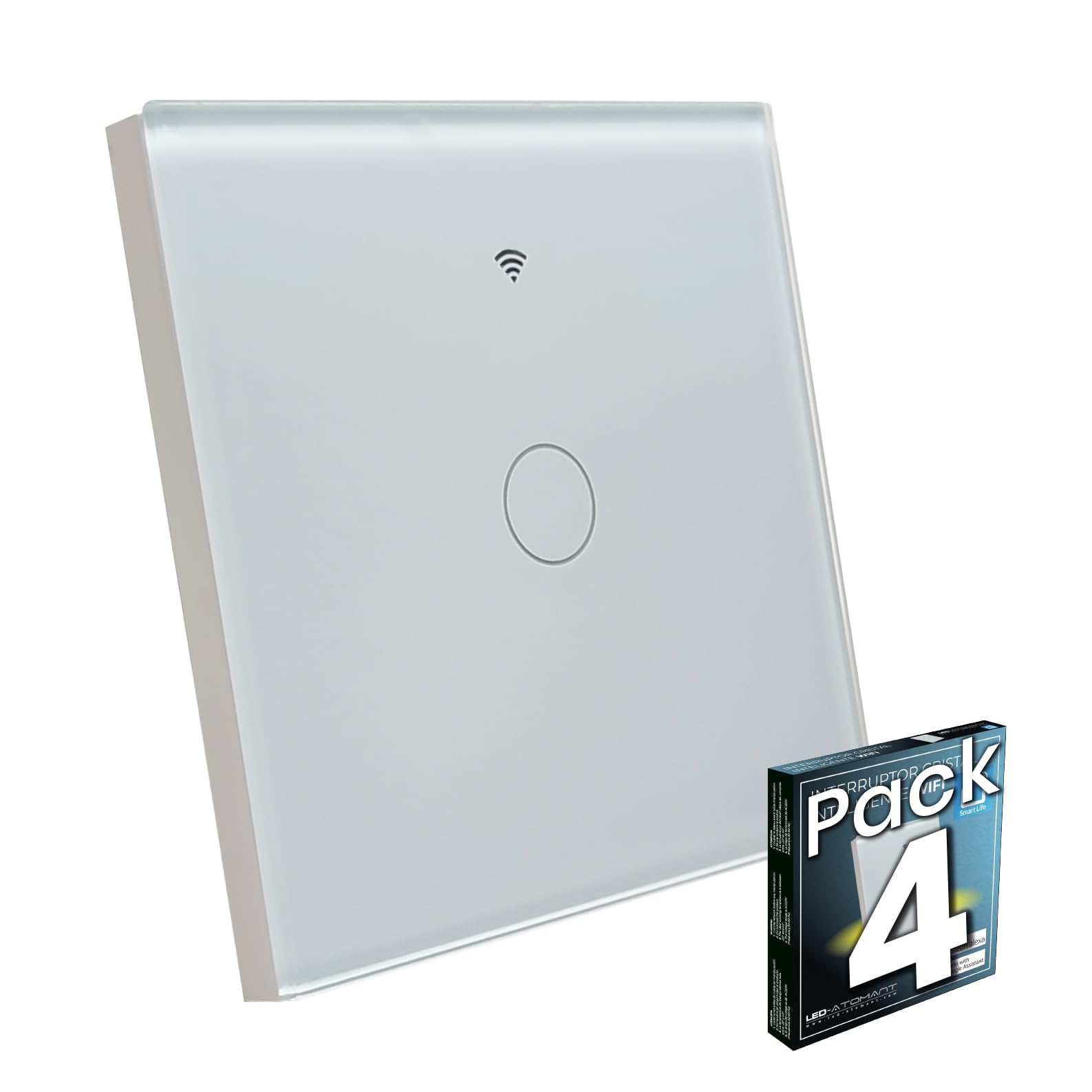 LED ATOMANT 4x Interruttore Vetro WiFi Senza Cavo Neutro App Smart Life | Pulsante a parete, Compatibile con Alexa e Google Assistant
