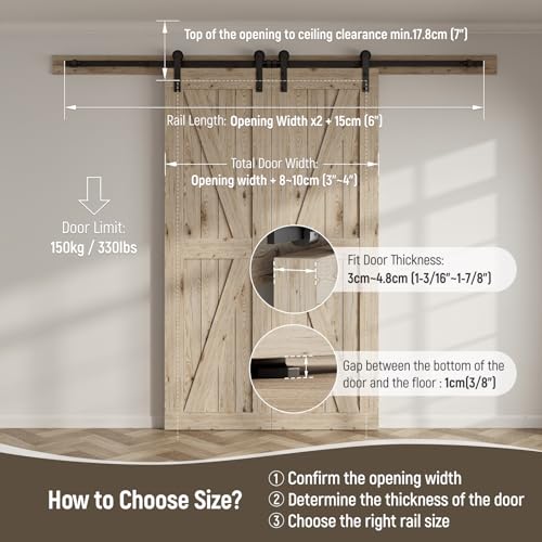 Image of CCJH 9FT Sliding Barn Door Hardware Kit, Heavy Duty, Smoothly and Silently, Easy to Install, Fit 27 inch Width Double Door Panel, I Shaped Hangers Black