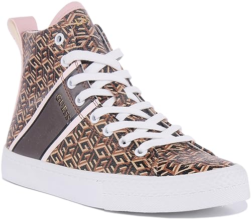 GUESS FL7ELGELE12 Women's Elga Lace Up High Top Trainer Trainers (Brown, UK 4), Brown, 4 UK