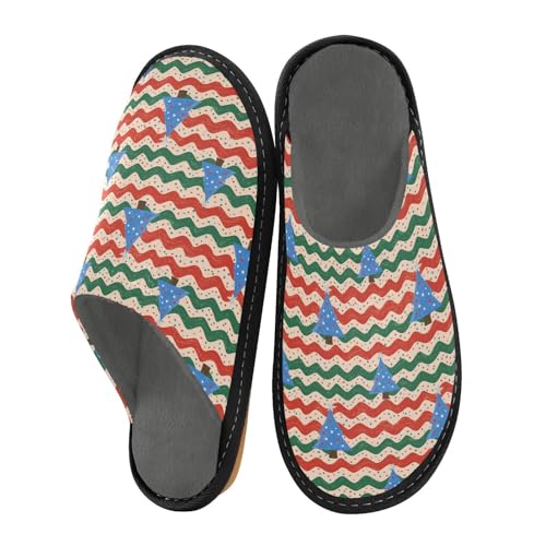 Slippers for Women Hand Drawn Christmas Tree Pattern Soft Winter Warm Shoes Indoor Outdoor Non-Slip House Travel Slippers
