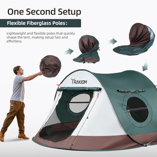 Image of Trakiom Pop Up Tent 4 Person Instant Waterproof Camping Vestibule