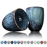 Kaffee Becher Keramik, Design Kaffee-Tasse ohne Henkel 200ml, Tee-Tasse 2er Set, coffee mug, tea cup, Tasse mit modernem Muster, bunte Unikate (apatite)
