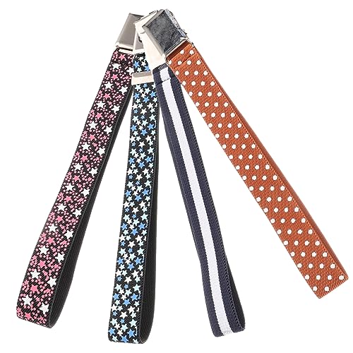 Beaupretty 4 pcs Elastic Waist Belts with Buckle for Boys and Stretchy Dress Belts for Lightweight Comfortable Waistband Accessories Star Brown Designs