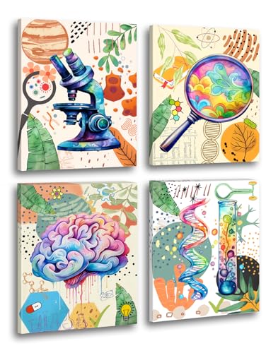 Framed Science Canvas Wall Art Prints,Microbiology Chemistry Wall Art,Science Exploration