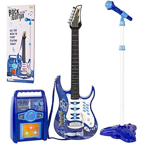 iMeshbean Electric Toy Guitar Kit Set Toy for Kids Girls Boys with Microphone, Wired Amp, AUX. (BLUE)