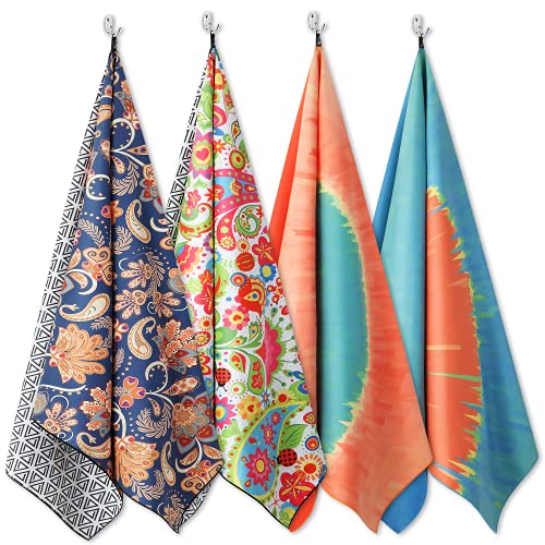 Your Choice Beach Towel Set, Microfiber Beach Towels Oversized Clearance 4 Pack - Large Beach Towel 60X30 Inch - (Paisley Blue, Paisley Multicolor, Abstract Blue, Abstract Orange) #TOP18