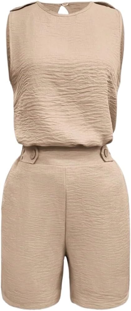 Women's Sleeveless Top And Slant Pocket Shorts 2-Piece Set Casual Summer Outfit