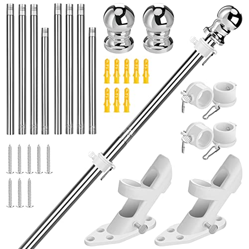 Winthai 2 Sets 5FT Flag Pole Kit Stainless Steel Professional Flag Pole Wall Mounted American Flagpole with Two-position Bracket for House Garden Yard Roof Residential Commercial