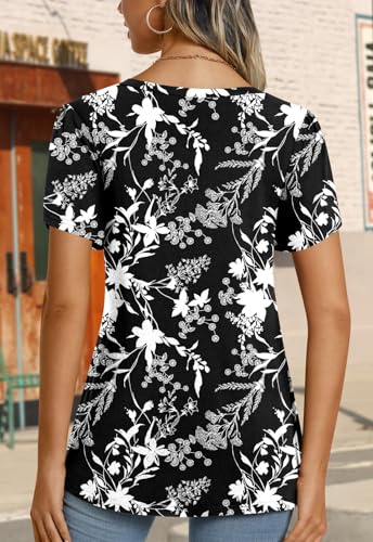Image of CATHY 2026 Women Tops Summer Short Sleeve Tunic V Neck T-Shirts Loose Casual Floral Blouse S-4XL