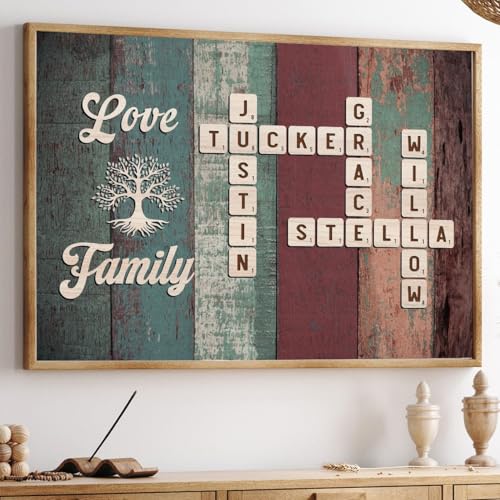 Anniversaree Personalized Family Name Crossword Wall Decor Poster/Canvas - Custom Names Puzzle Prints Mothers day Gifts for Dad Mom Grandma Grandpa (Color 17)
