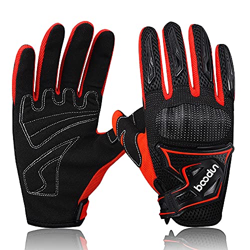 BOODUN Motorcycle Riding Gloves for Men and Women, Breathable Motorbike Gloves Knuckle Protection, for Climbing, Road Racing, Motocross etc (Red, XL)