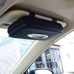 Cartisen Sun Visor Tissue Holder, Zipper Napkin Holder, PU Leather Backseat Tissue Case for Car, Vehicle (Black)