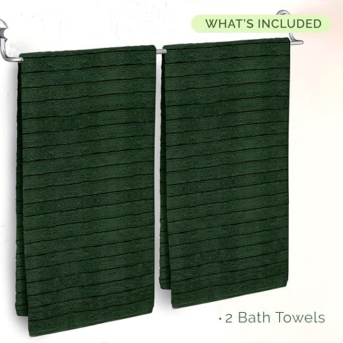 Image of Elegant Comfort 100% Turkish Cotton Corduroy Ribbed Luxury Soft 2 Pack Bath Towels 27 x 54 Inch - Ultra Plush, Absorbent, Quick Dry, Hotel Spa Quality Towels for Bathroom Essentials, Hunter Green
