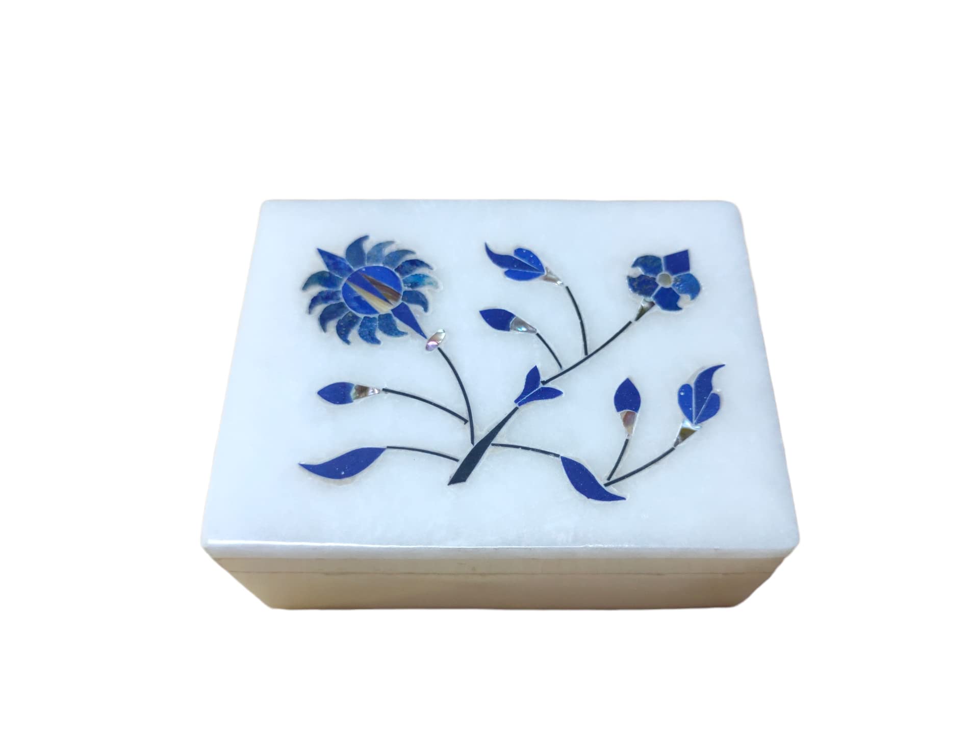 ORIENTALsORIENTALs Marble Flower Design Jewellery Box with Beautiful Inlay Work 3 X 4 inch… (Blue)