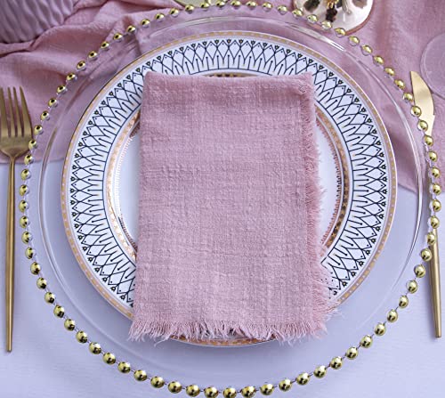 Cloth Napkins With Fringe Gauze Napkins Set Of 6,100% Natural Soft Cotton,Washable Napkins Great For Weddings Decorative,Dinner Parties,Family Everyday Use (6Pack, Dusty Pink) #TOP4