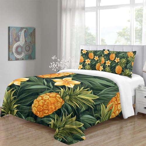Housse de couette ananas anti-plis en microfibre douce avec zip lit king size