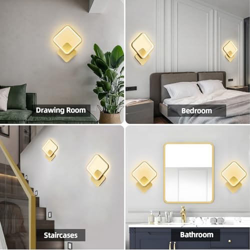 Image of LMQNINE LED Wall Sconces Set of Two Modern Wall Sconce Gold Wall Light 4000K 10W Indoor Wall Lighting for Bedroom Living Room Hallway (2-Pack