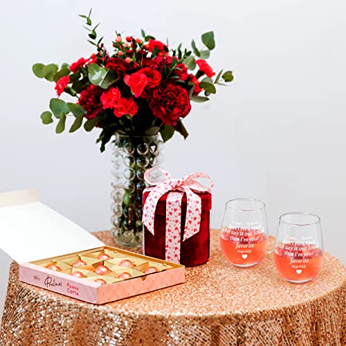 Dazlute Stepmom& Stepdad Gifts, I Love That I'm Your Favorite Stepchild Stemless Wine Glass For Stepmom Stepdad Mothers Day Fathers Day Birthday Christmas, Mom Dad Gift From Stepdaughter Stepson, 17Oz #TOP2