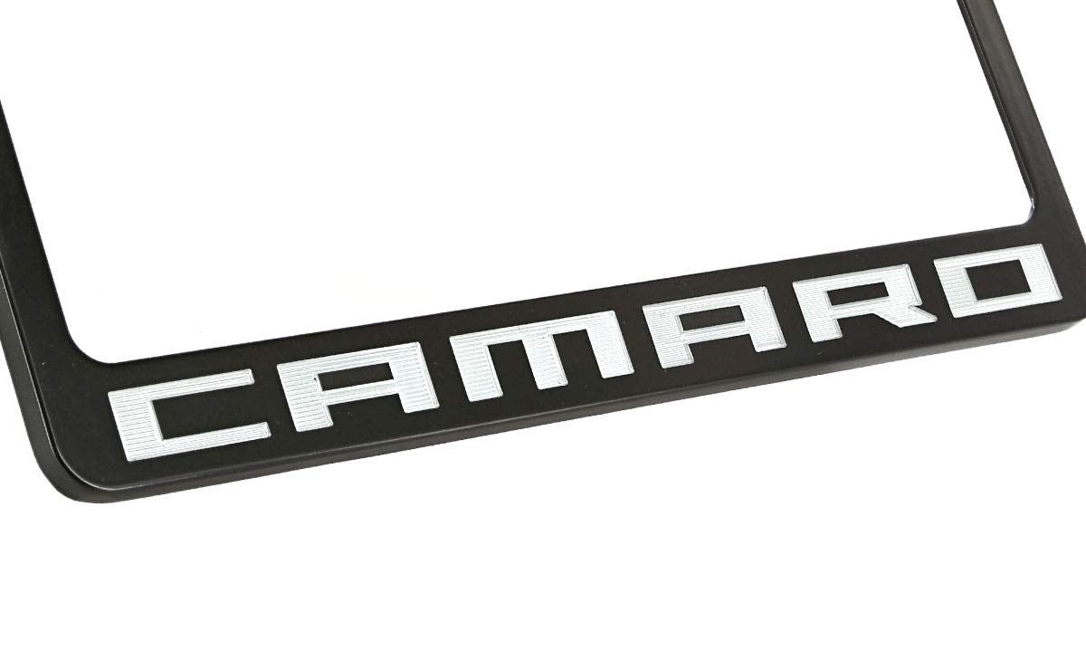 Chevrolet Camaro con revestimiento en color negro Metal License Plate Frame Holder