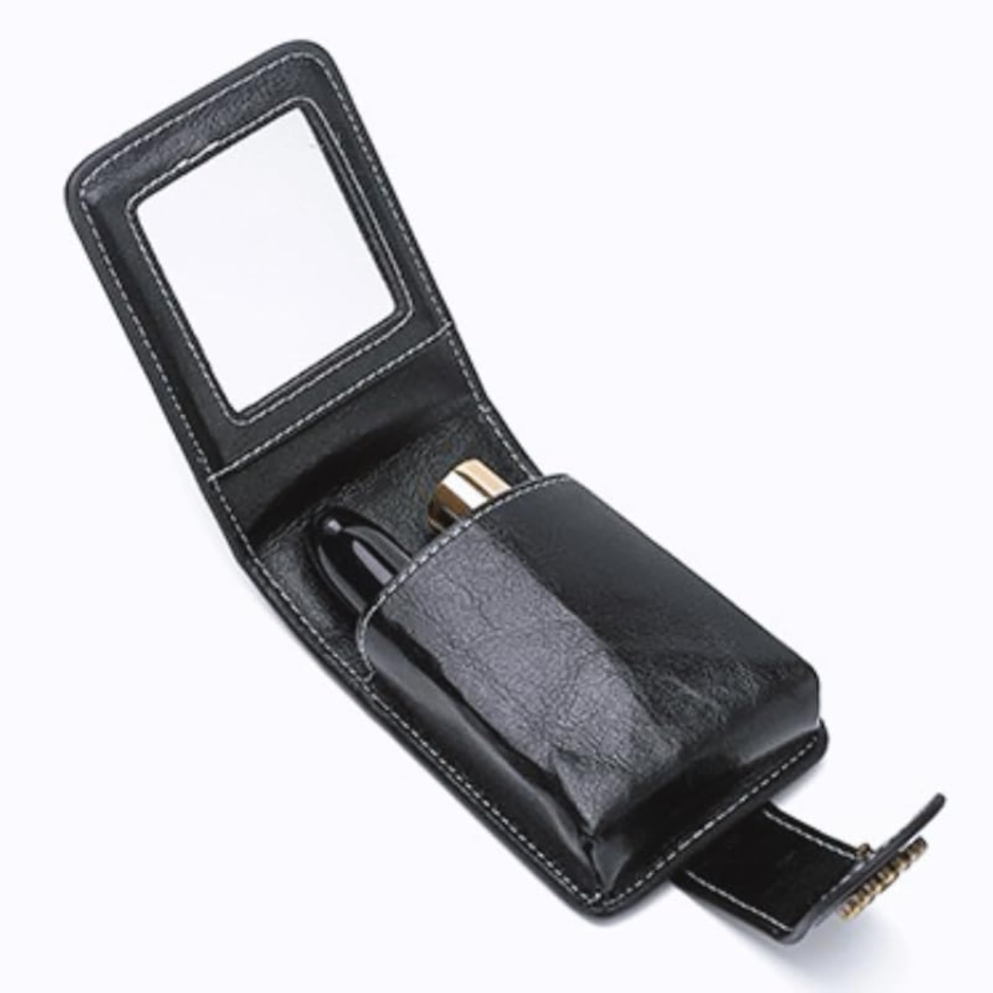 Soft Leather Lipstick Case with Mirror, Makeup Pouch for Women