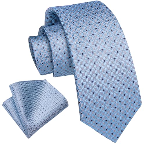 DiBanGu Boys Self Tie Silk Neckties and Pocket Square Set Kids Ties for Age 8-12 Wedding Party School Uniforms Sky Blue