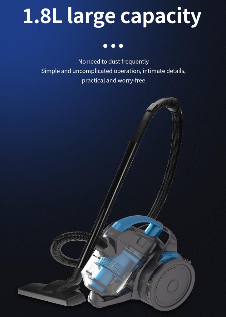Aspirador cilíndrico Potente sin Bolsa de 2000 W, contenedor de Polvo fácil de vaciar, Compacto y portátil, Limpieza multisuperficie, Capacidad de 1,5 litros, para Uso doméstico, Piso, lechada