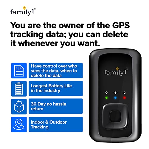 No Monthly Fee GPS Tracker – Family1st – 1 Year Subscription Included – Portable Discreet GPS Tracking Device, Compact GPS Tracker for Cars, Vehicles, Kids, Elderly, Teens