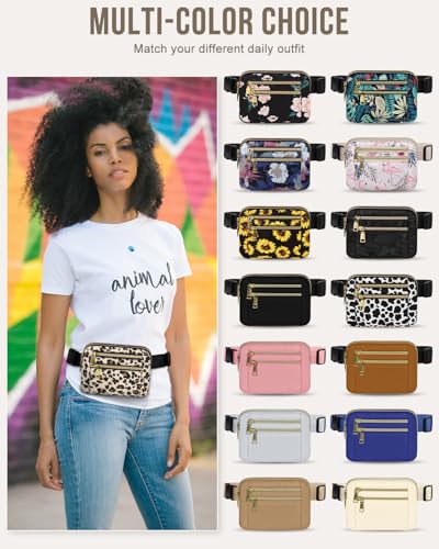 Capolo Fanny Packs for Women Fashion Waist Packs Bag with Adjustable Strap and 4 Zipper Pockets Waterproof Everywhere Crossbody Belt Bag for Workout Running Travelling(Leopard) - Thumbnail 6