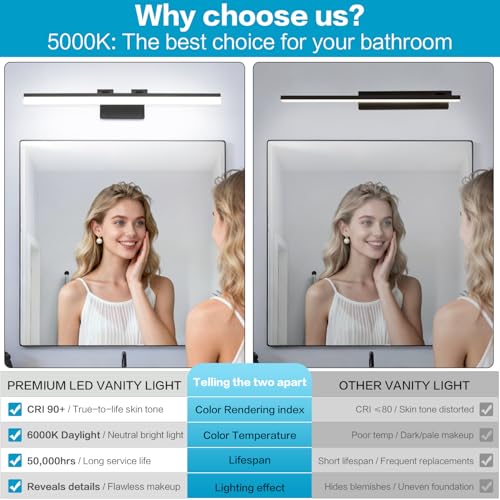 Image of SOLFART Black Vanity Light Modern 31.5 inch Dimmable LED Light for Bathroom Lighting Fixtures Aluminum 5500K