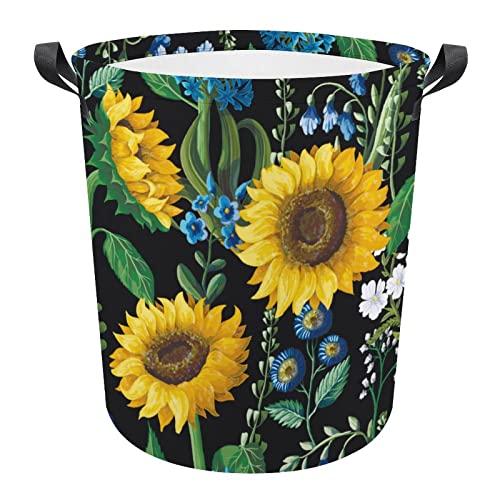 Plants Sunflowers Laundry Basket with Handles Small Foldable Baby Laundry Basket Organizer Waterproof Laundry Hamper Kids Nursery Hamper Clothes Washing Bin Toy Bins Gift Baskets