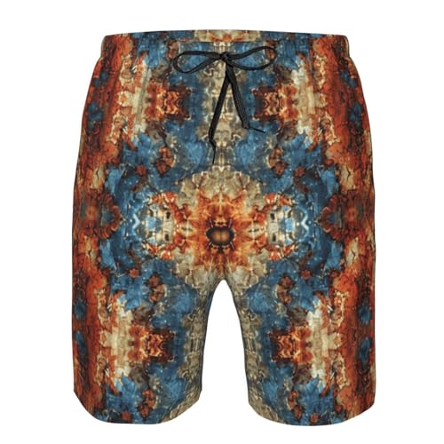 Men's Quick Dry Swim Shorts Nature Kaleidoscope Rust and Blue Boho Abstract Beach Trunks with Pockets3