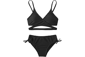 Teen Girls' Swimsuits Two-Piece V-Neck Flowy Style Bikini with Adjustable Straps