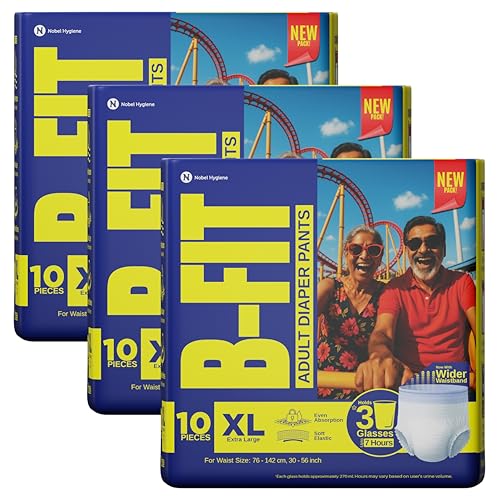 Image of B-Fit Regular Adult Diaper XL Size Pants | 30 Count (Extra Large) | Waist 30-56 inch | Unisex | Leakproof | Even Absorption | Long Protection hours | Brief-Like Fit & Soft Elastic Waist