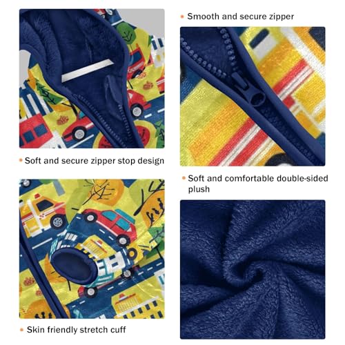 Boys Girls Fleece Jacket Cartoon City Street Trees and Cars Kids Warm Hooded Outwear Coat3