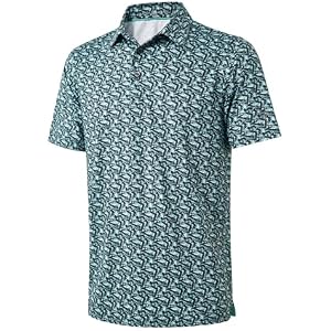 Golf Shirts for Men Dry Fit Short Sleeve Print Performance Moisture Wicking Polo Shirt