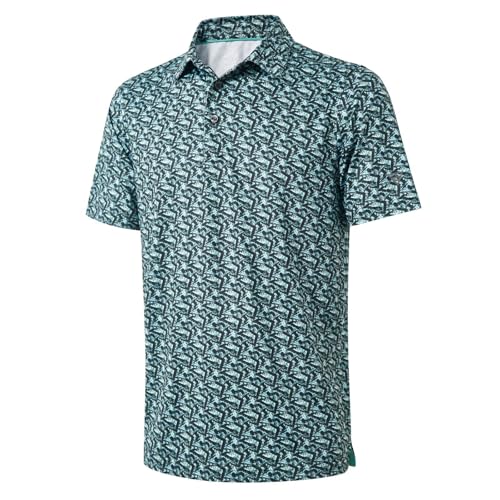 Golf Shirts for Men Dry Fit Short Sleeve Print Performance Moisture Wicking Polo Shirt