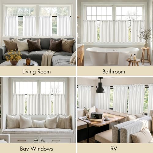 Image of MIULEE Short 45 Inch Kitchen Window Cafe Curtain Natural Set of 4 | Light Blocking Bedroom Drapes, Room Darkening Thermal Insulation, Rod Pocket Short Curtains Small Windows, Privacy Protection