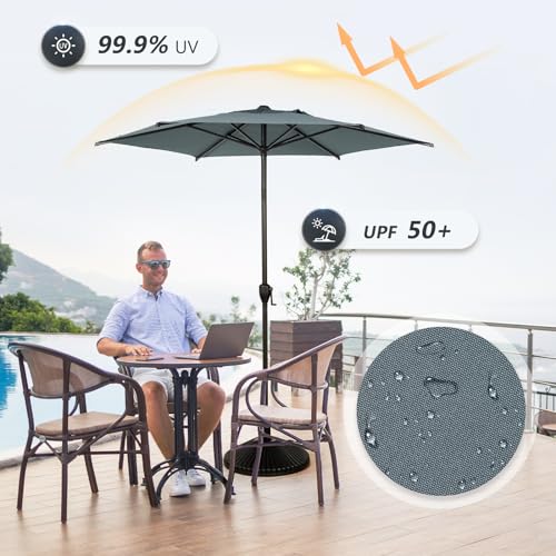 Image of Abba Patio 7.5FT Lyon Outdoor Patio Umbrella Outdoor Table Umbrella with Push Button Tilt and Crank Market Umbrella 6 Sturdy Ribs UV Protection Waterproof for Garden Deck Backyard Pool Grey