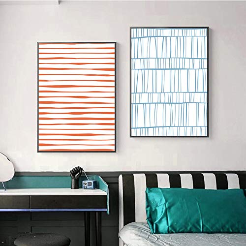 Art Prints Géométrique Abstraite Toile Rouge Bleu 50x75cm pour Salon Moderne