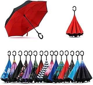 JOOAYOU Double Layer Inverted Umbrella, C Shape Handle Reverse Folding Umbrella, Anti-UV Windproof Travel Umbrella with Carrying Bag