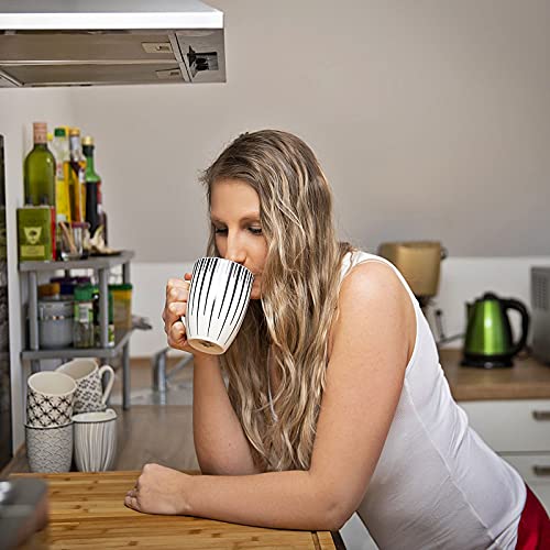 Foto von 6er Set XXL Kaffeebecher Tasse NIILO Landhaus schwarz/weiß Keramik 380 ml Pott für Ihr liebstes Heißgetränk für Kaffee, Cappuccino und Latte Macchiato