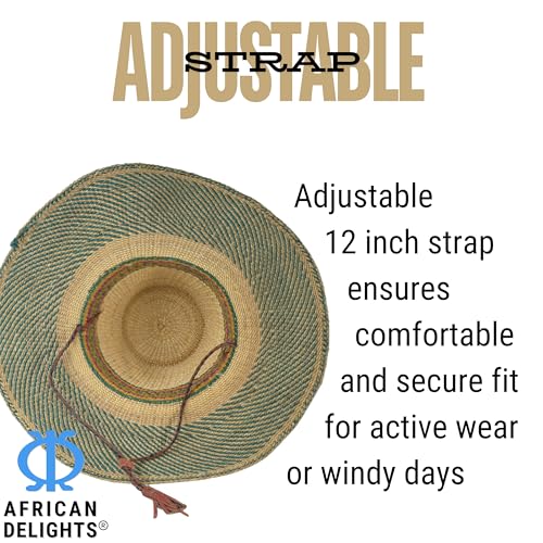 Image of African Delights African Hat for Men and Women, Straw and Leather Fulani Hat, Ethically Sourced from Ghana