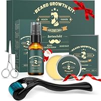Beard Growth Kit, KHOLEZ Bartpflege Set für Männer, Dermaroller Bartwuchsmittel Männer mit Bartroller Bartwuchs 0,25mm, Bartwuchs Bartöl, Bartbalsam, Bartschere, Geschenke Weihnachten für Männer Vater