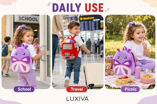 Image of Cartoon Plush Kids School Bag 2-6 Years | Soft Toy Backpack for Boys & Girls | Toddler Nursery Preschool Bag | Lightweight Adjustable Straps