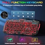 BlueFinger Gaming Keyboard Mouse Headset Combo, USB Wired Crack Backlit,114 Keys Letters Glow LED Keyboard, Red LED Light Headset for Laptop PC Computer Work and Game