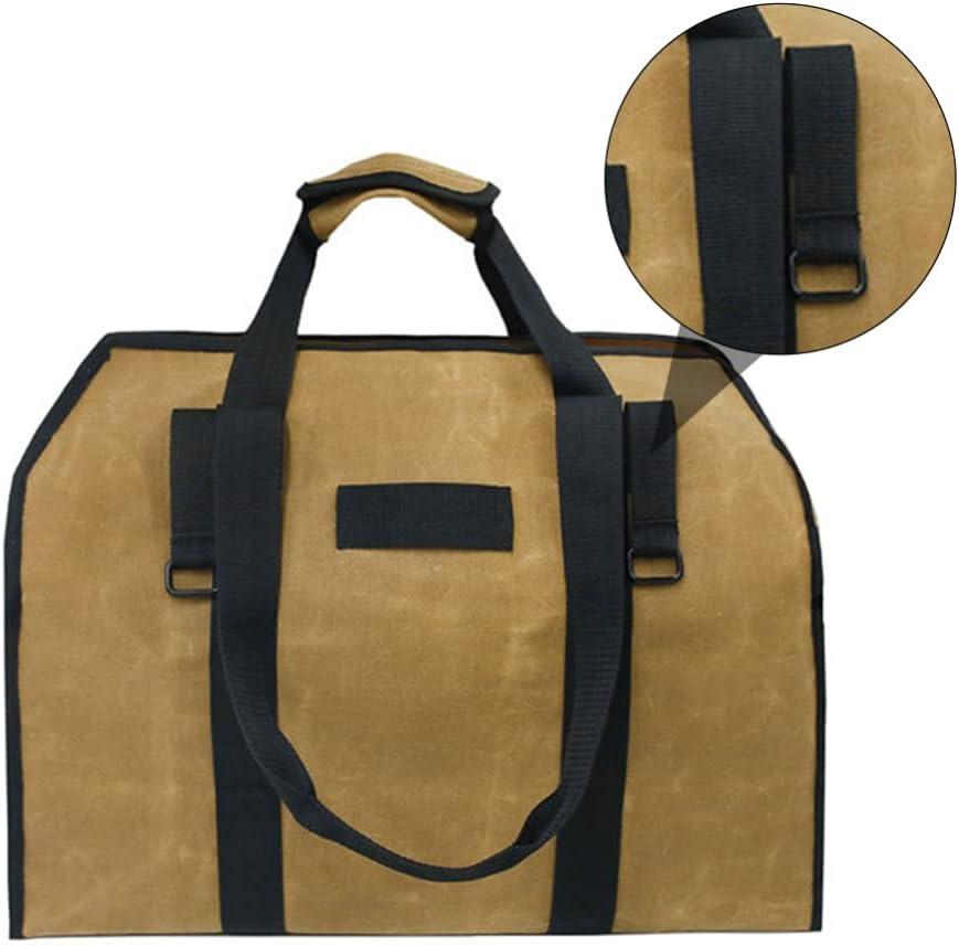 GANAZONO Firewood Holder Bag Outdoor Portable Waxed Canvas Firewood Tote Bag Fire Log Carrier Bag