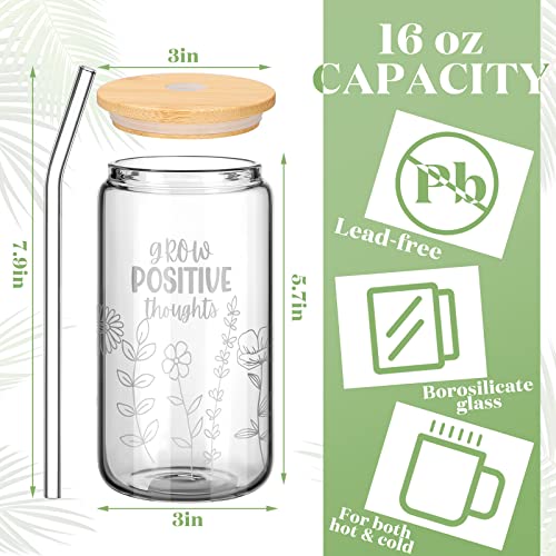 Jinei 16 Oz Floral Glass Cups With Lids And Straws Iced Coffee Glasses Cute Floral Glass Tumbler With Straw And Lid Can Shaped Drinking Glasses For Beer Soda Drinks Birthday Mothers Day Gift For Women #TOP2