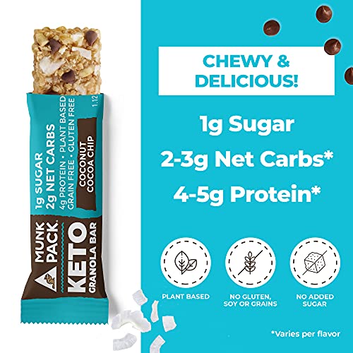 Munk Pack Keto Granola Bar Coconut Cocoa Chip, Grain Free And Vegan Free, 1G Sugar, 2G Net Carbs, 4G Protein (Pack Of 4) #TOP2