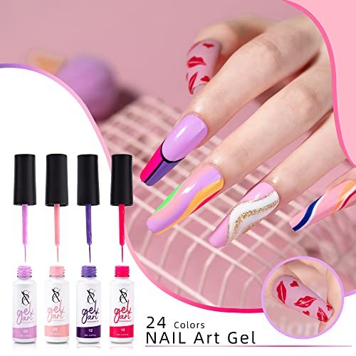 SXC Cosmetics 24-Color Gel Liner Set for Nail Art - With Built-in Thin Brush for Swirl Nail Designs and Soak-Off Gel Polish - Thumbnail 4