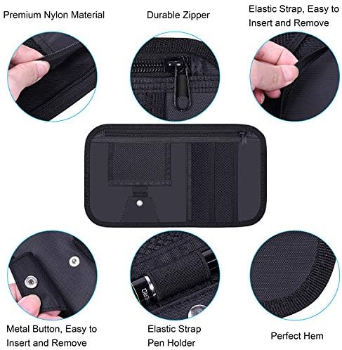 wisdompro Car Sun Visor Organizer, Vehicle Auto Interior Accessories Storage Pouch Car Registration Holder with Elastic Strap for Sunglass, Documents, Cards, Pen, Drivers License, etc. (Black)